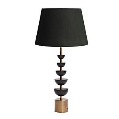 Crescent table lamp in black marble with 35cm straight empire lampshade in black card with glasgow gold interior