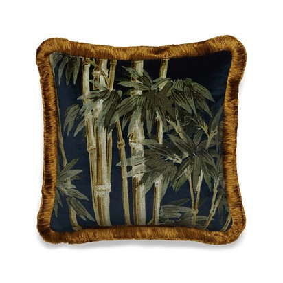 Bambusa velvet fringed cushion midnight 1