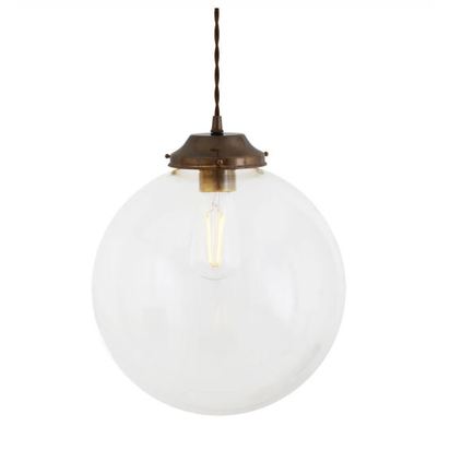 Virginia Clear Glass Globe Pendant Light 30cm with 200cm cable length  - Antique Brass Finish