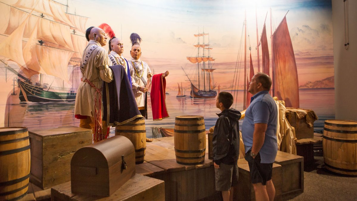 Father and son in exhibit at Museum of Cherokee People