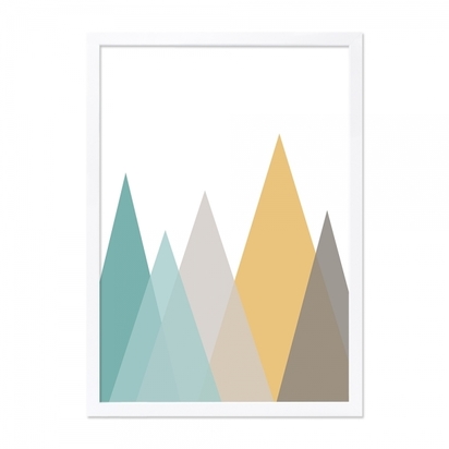 Cult living mountain abstract print framed poster mustard and green a2 p9155 109499 image