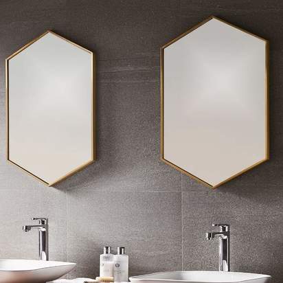 BATHROOM ORIGINS DOCKLANDS HEXAGONAL MIRROR - BRUSHED BRASS