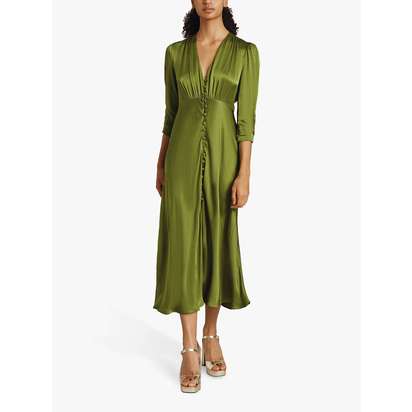 Ghost Madison Satin Maxi Dress, Olive