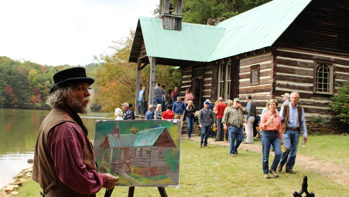 people gathering inside a cabin at Hart Square in Vale, NC