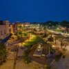 Aerial of downtown Hickory at night with lights strung between buildings