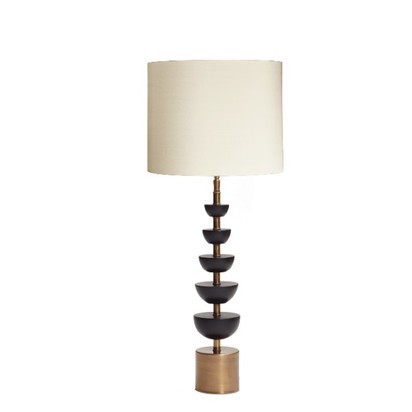 Crescent Table Lamp in black marble with 25cm drum lampshade in ivory dupion silk