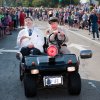 Two Andy Griffith characters in golf cart riding in parade