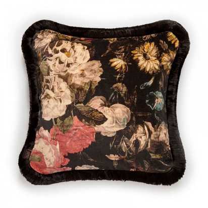 Midnight garden medium fringed velvet cushion multi 1.1579095592