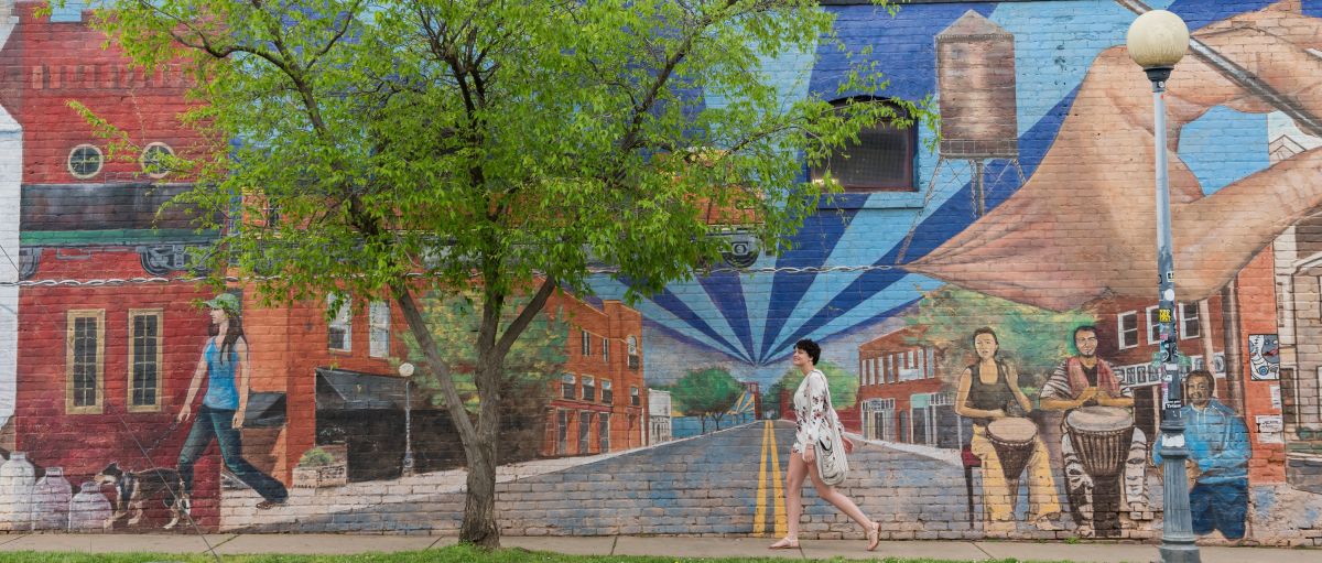 NoDa Charlotte Wide Shot of Woman Walking