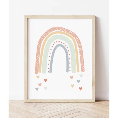 Rainbow Love Print - peaches in Oak Frame - A3