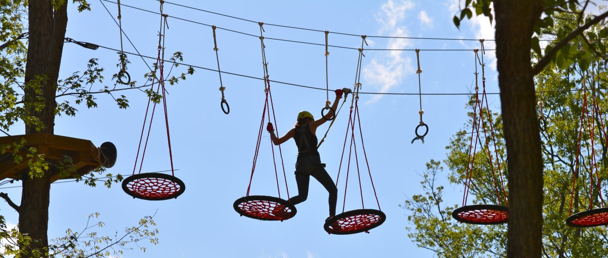 Person climbing through aerial park at Greensboro Science Center