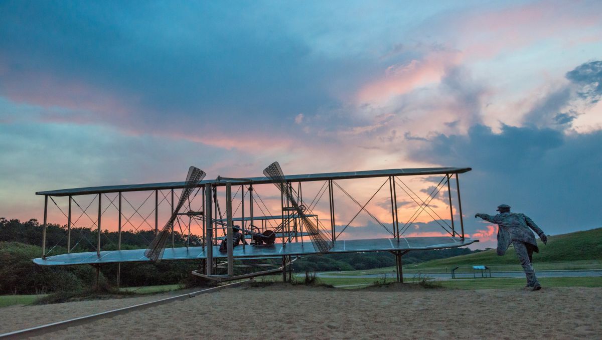 Wright Brothers memorial with pretty sky in background in Kill Devil Hills