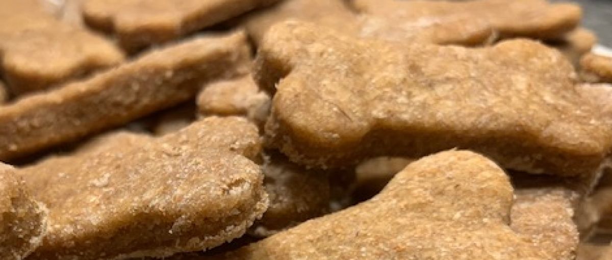 Close-up of peanut butter dog treats from Peace Puppy Treats